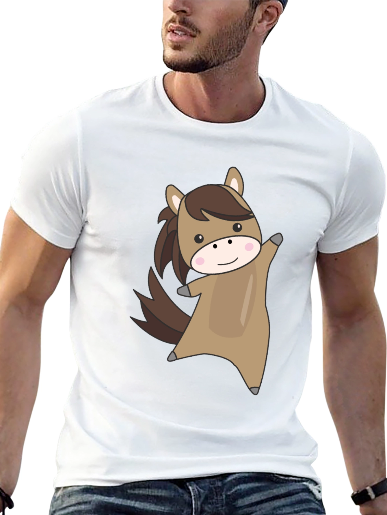 Cute Cartoon Horse Graphic Black T-Shirt