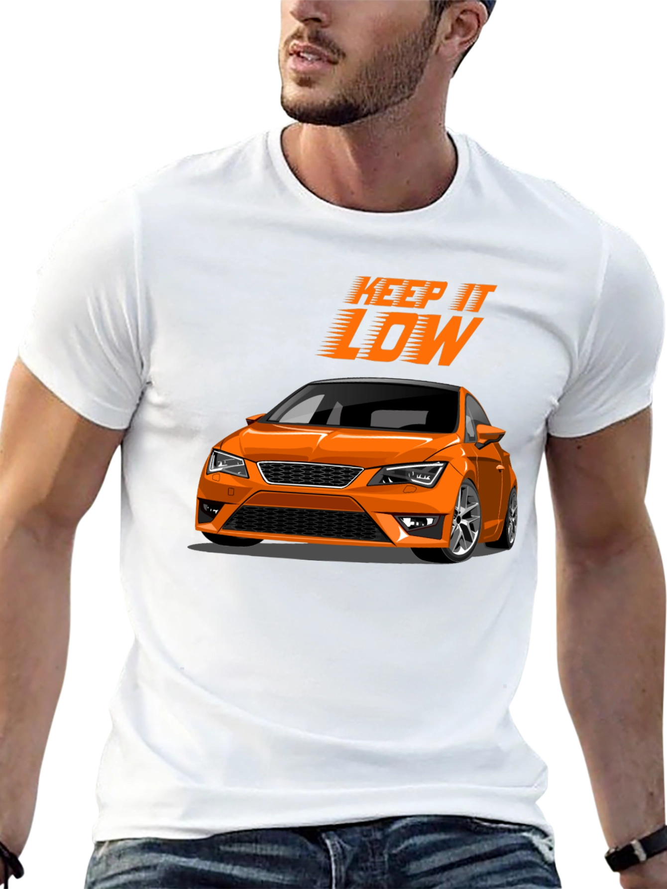 Keep It Low Orange Car Graphic T-Shirt