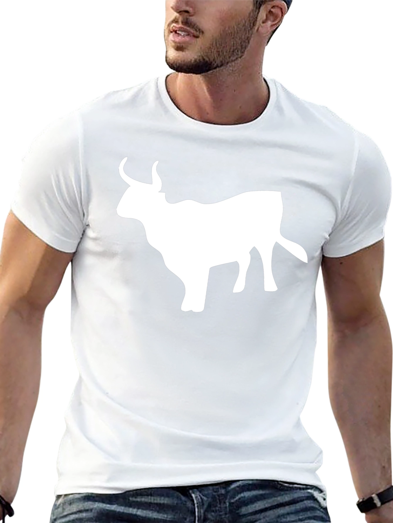 Bull Silhouette Graphic T-Shirt - Black Cotton Tee