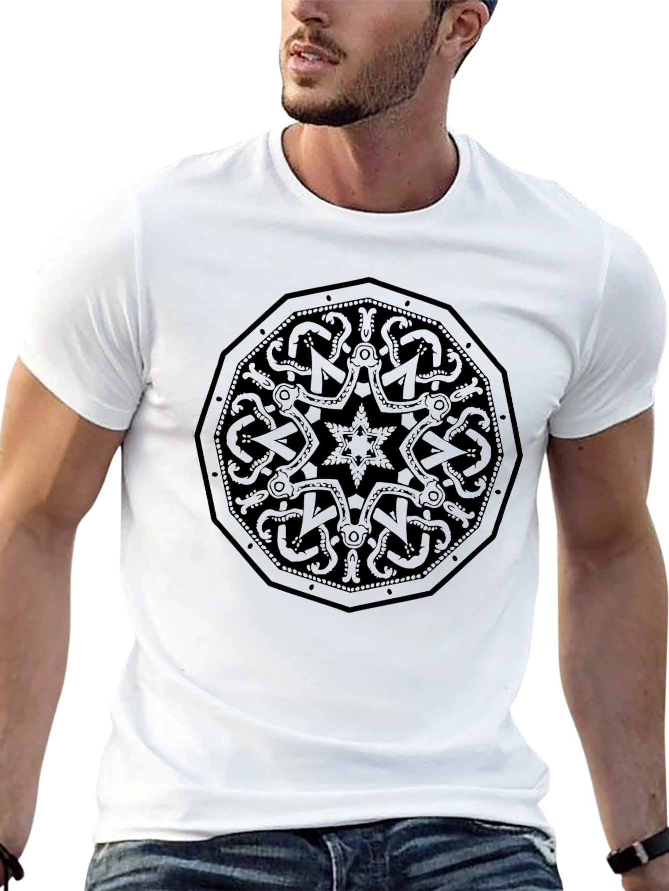 Mens Black Graphic Tee - Nordic Knot Design