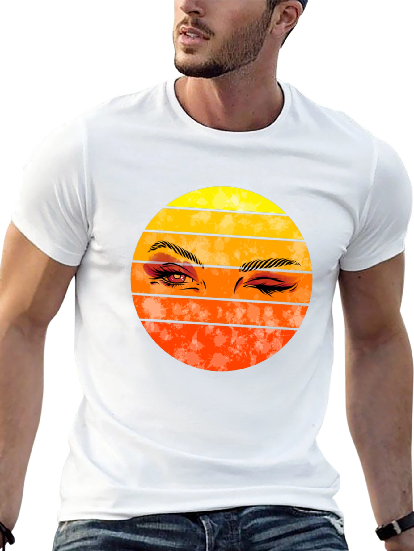 Retro Sunset Wink Graphic Tee - Black
