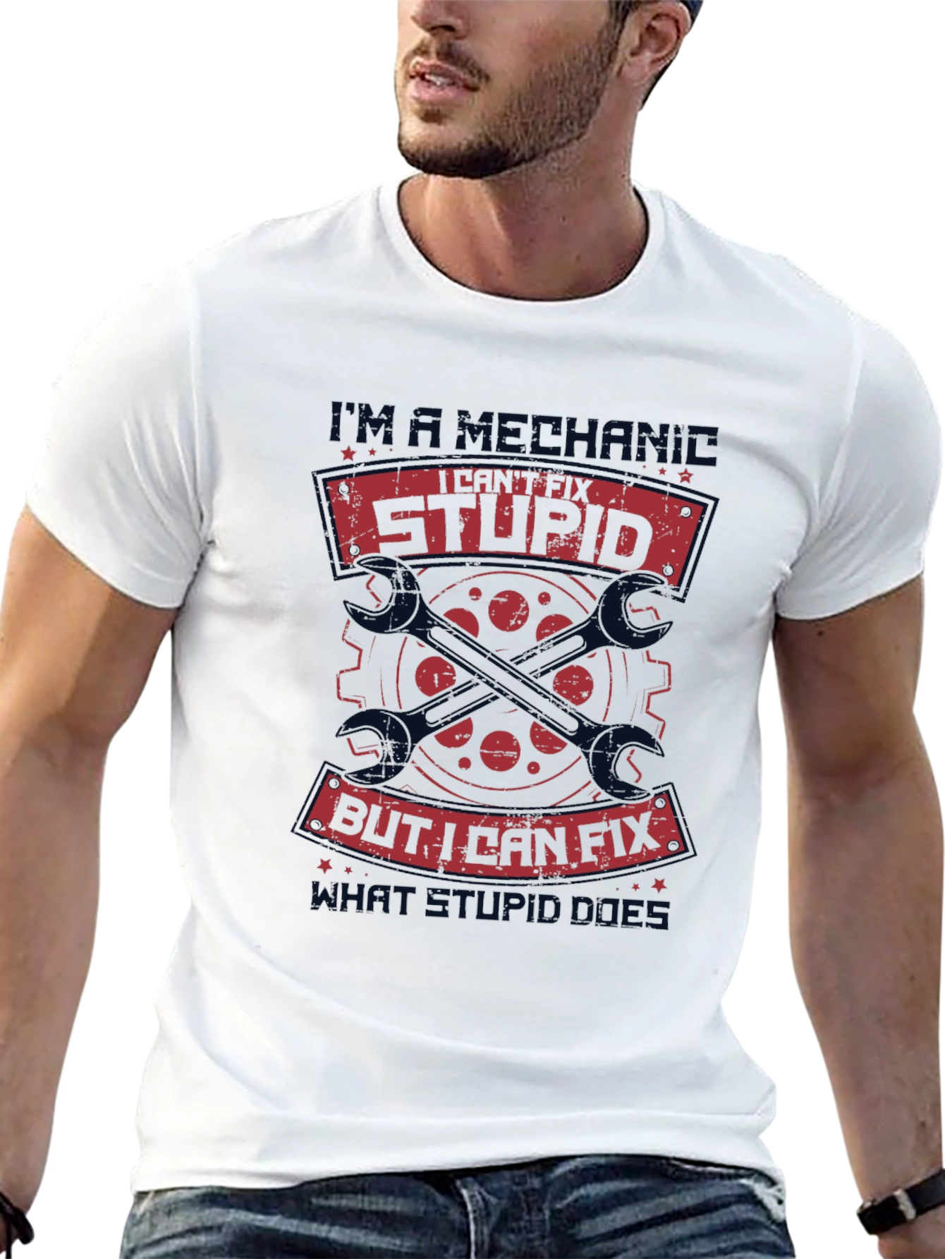 Mechanic I Cant Fix Stupid T-Shirt - Black