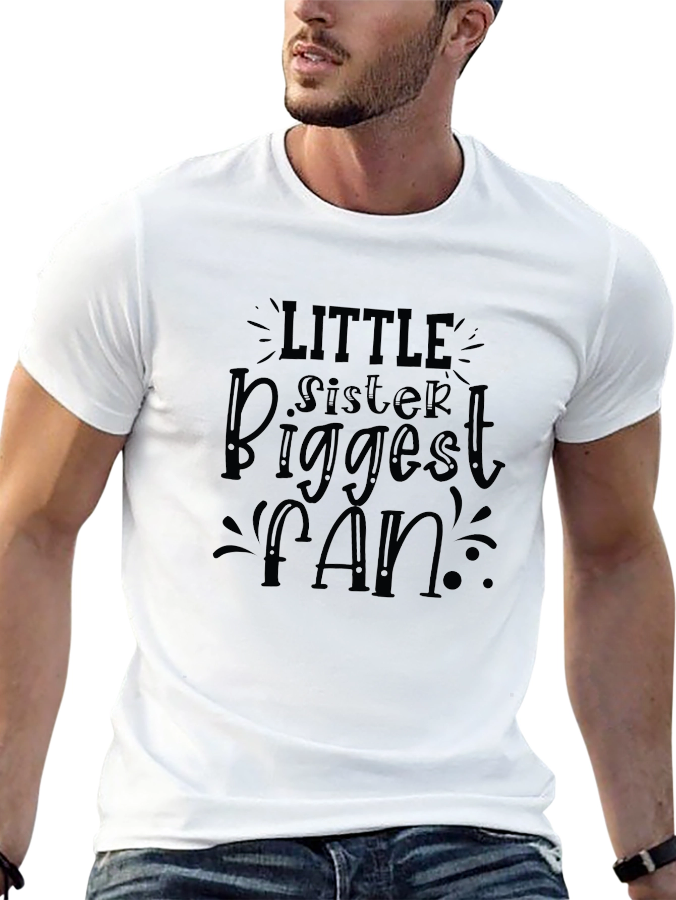 Little Sisters Biggest Fan Black T-Shirt