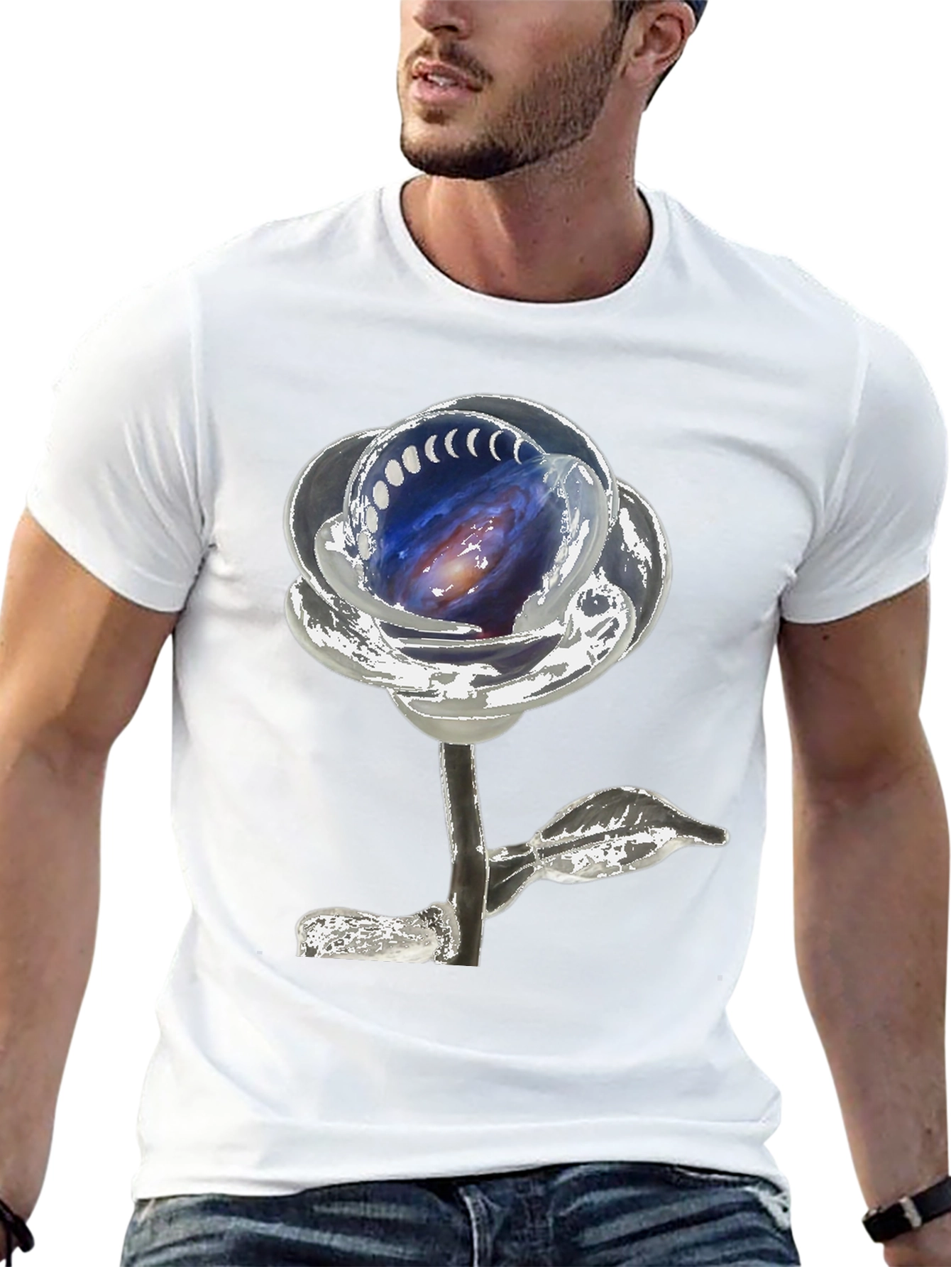 Galaxy Rose Graphic Tee - Unique Space Design