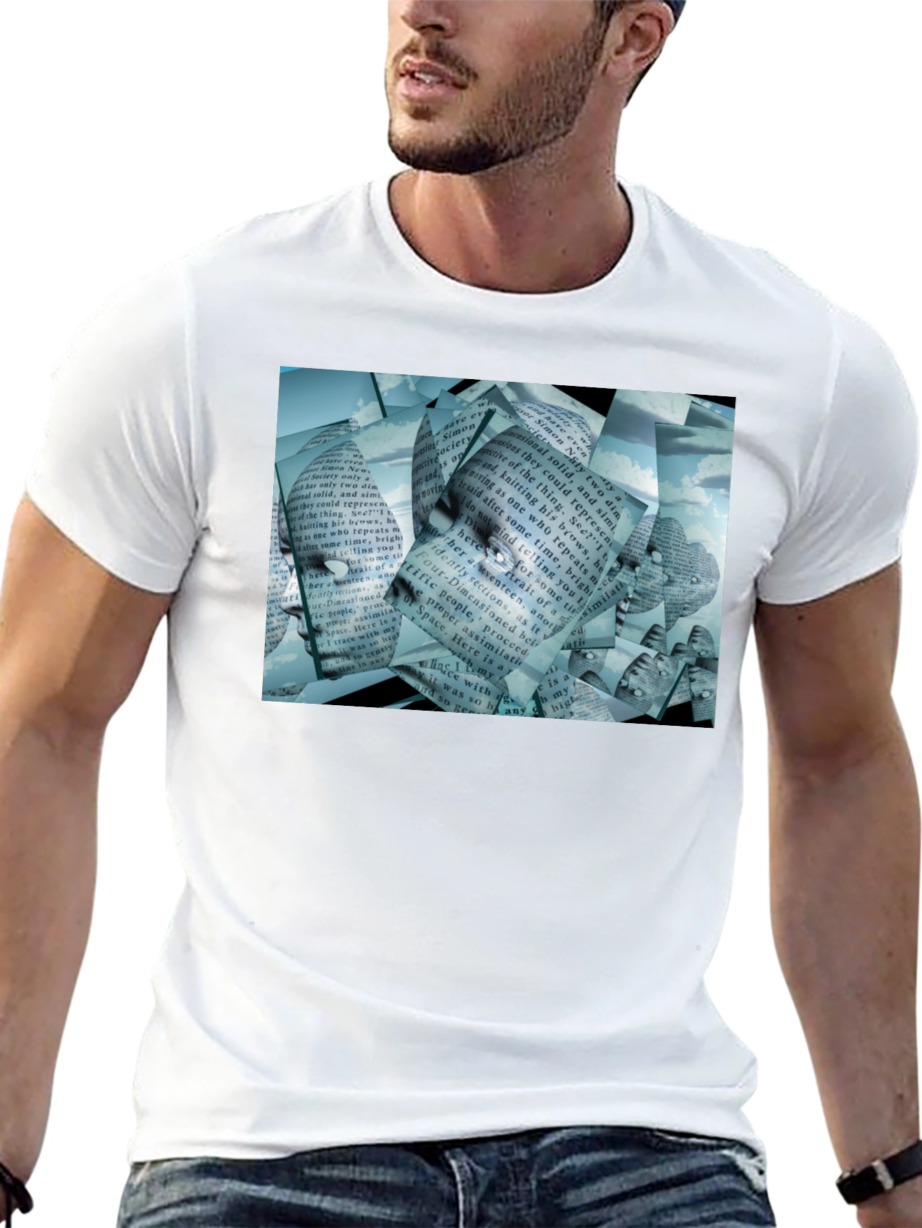 Abstract Face Text Print T-Shirt
