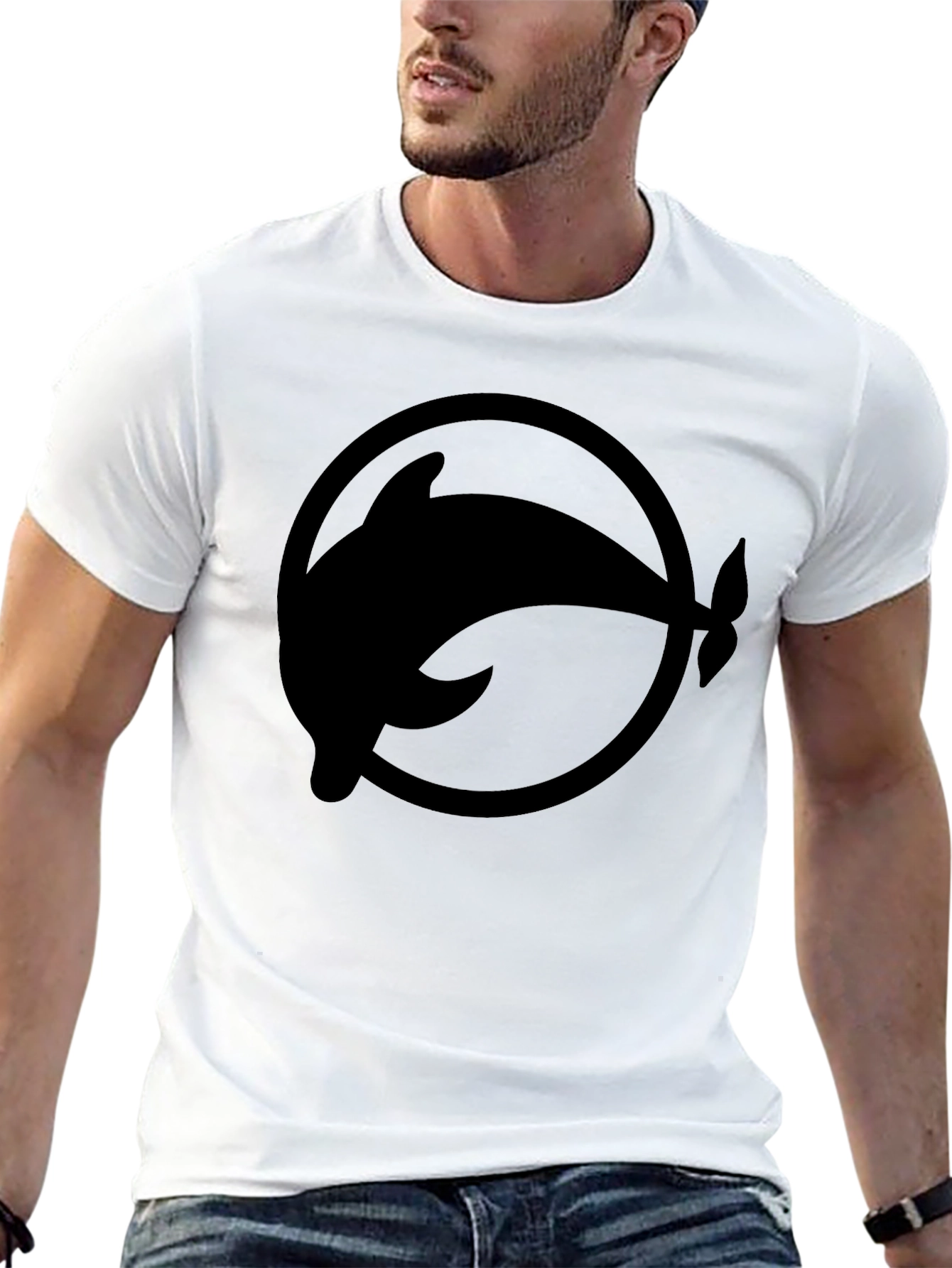 Black Dolphin Circle Graphic Tee - Stylish Casual Wear