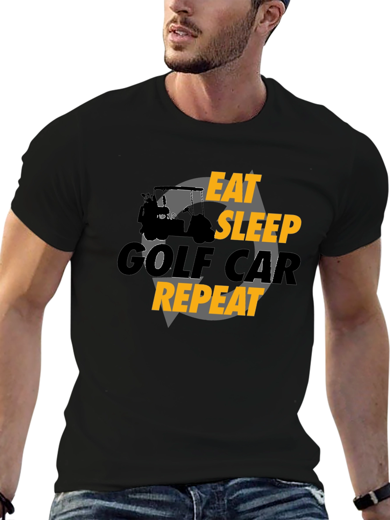 Eat Sleep Golf Car Repeat Black Graphic Tee