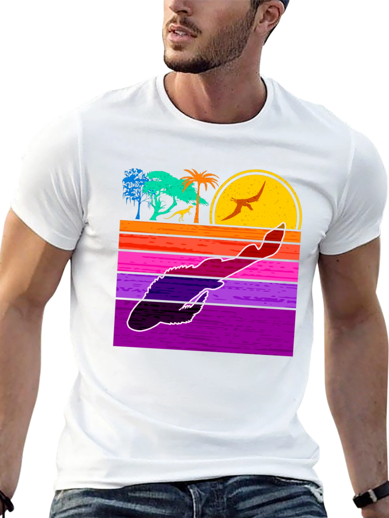 Retro Dinosaur Sunset Graphic Tee
