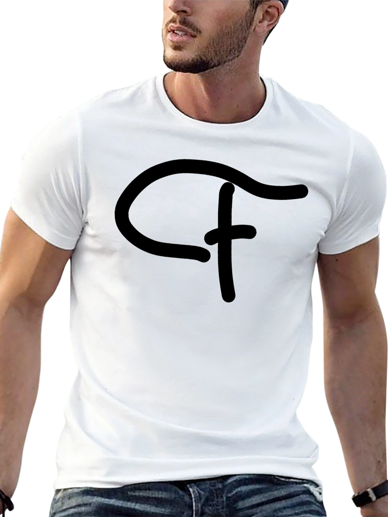 Black T-Shirt with Abstract Logo Graphic Print