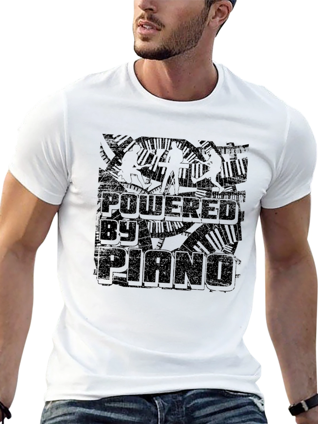 Powered by Piano Black T-Shirt - Music Lover Tee