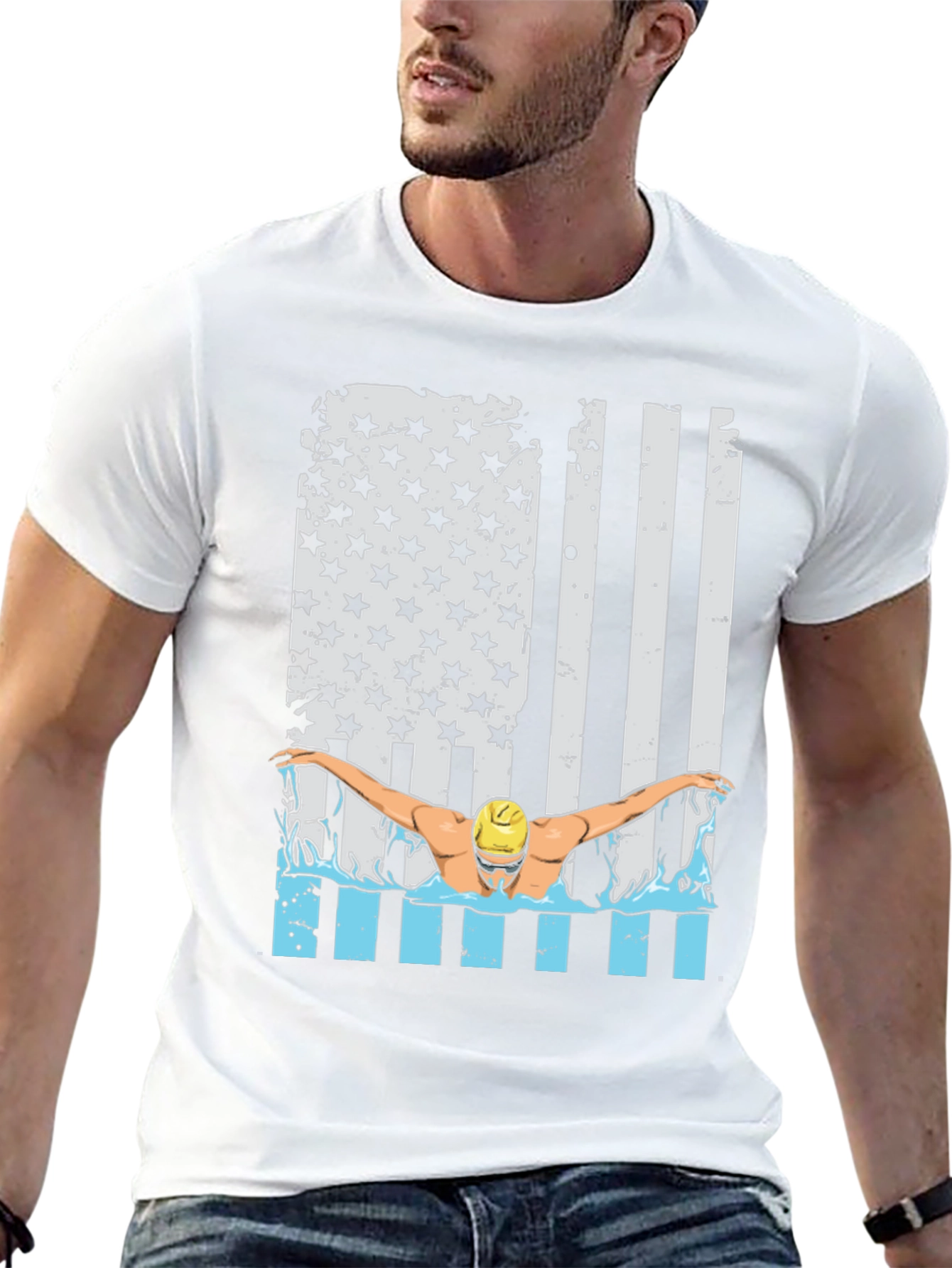 Patriotic Swimmer T-Shirt USA Flag Design