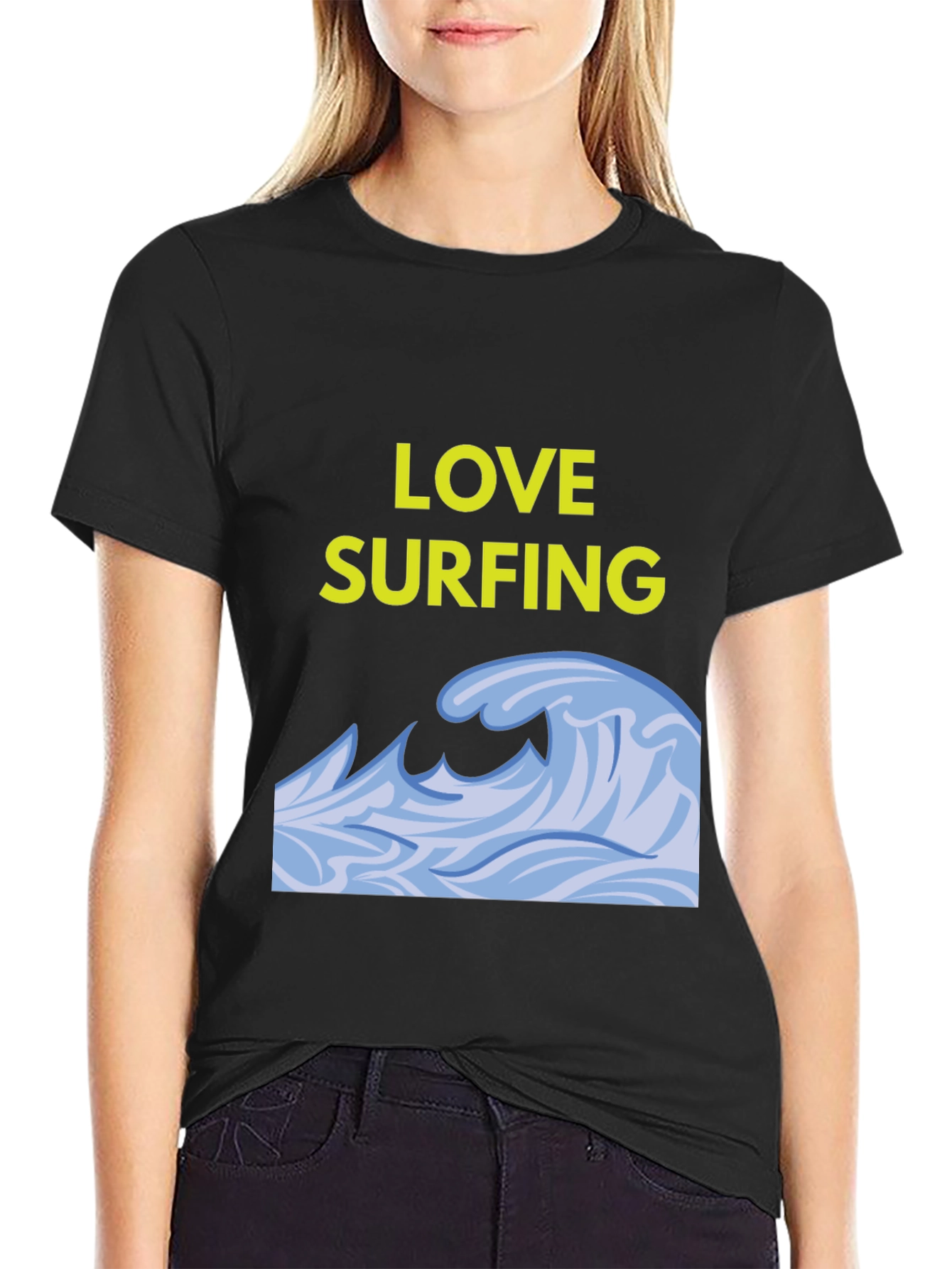 Love Surfing Graphic Tee - Black Cotton T-Shirt