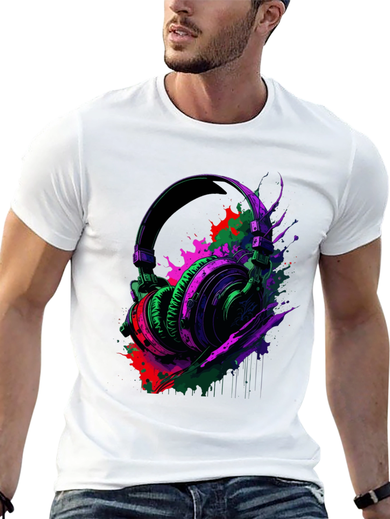 Vibrant Headphones Graphic Black T-Shirt