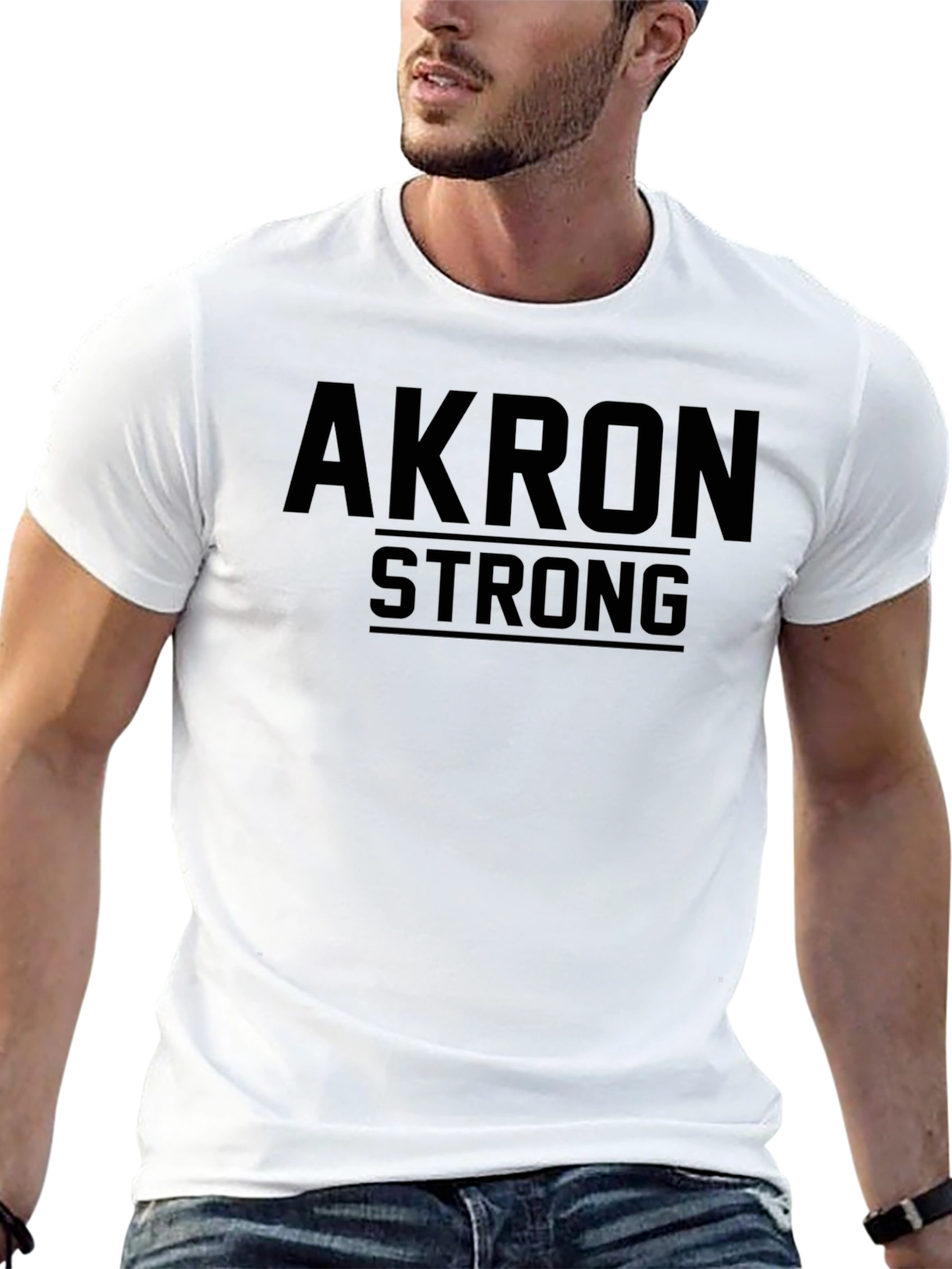 Akron Strong Graphic Tee - Solid Black Casual T-Shirt