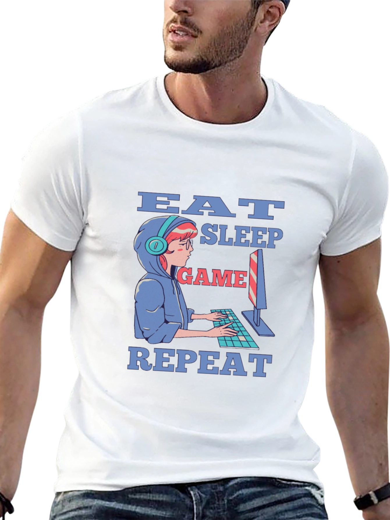 Eat Sleep Game Repeat Gamer T-Shirt - Black
