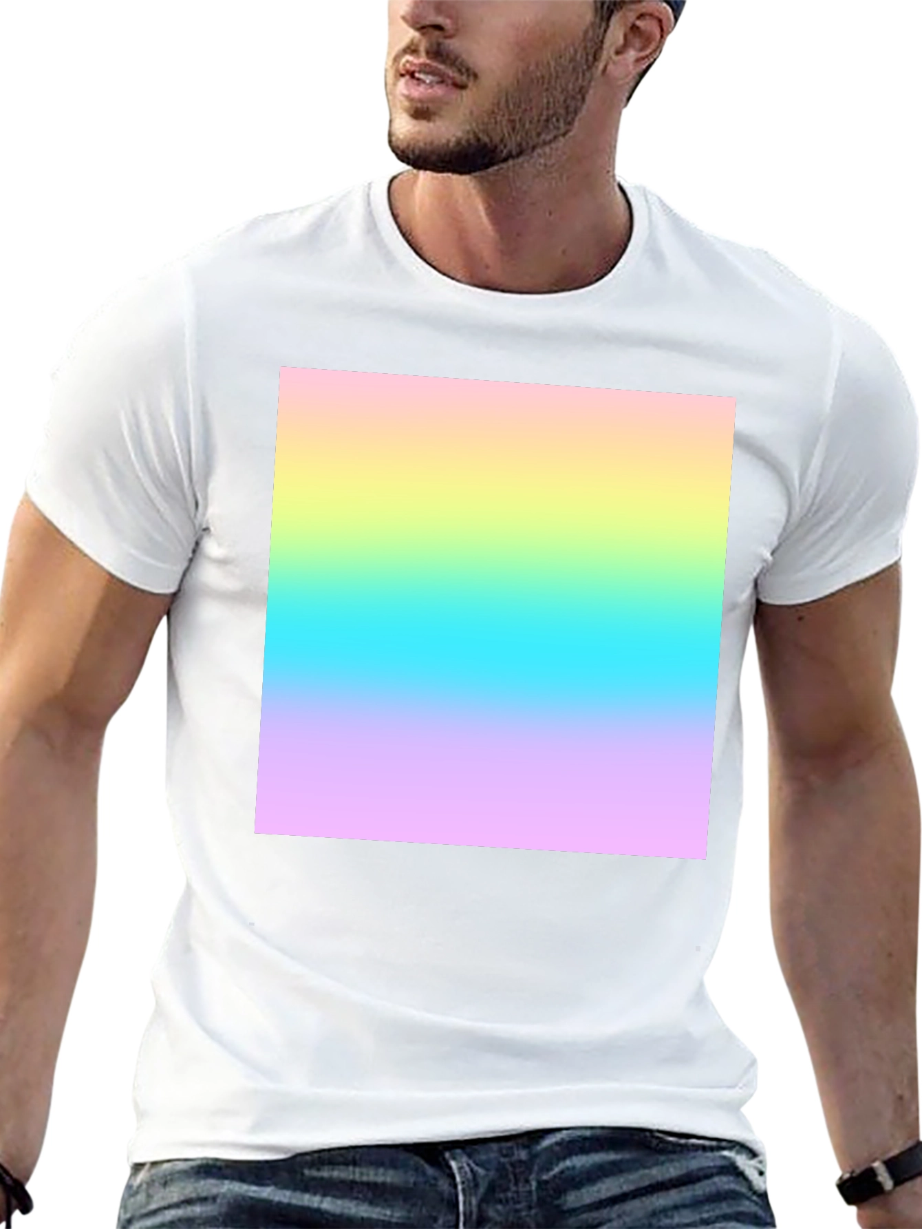 Gradient Square Print Black Crew Neck T-Shirt
