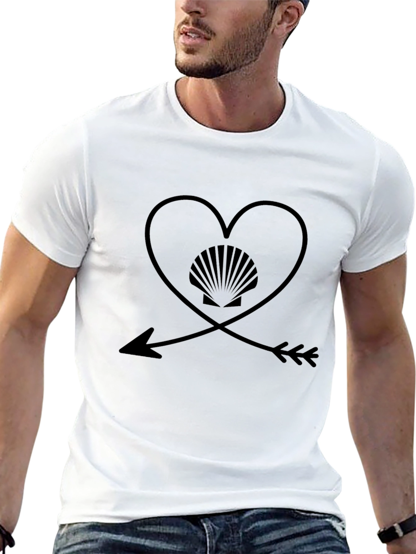 Heart & Arrow Seashell Graphic Tee - Black