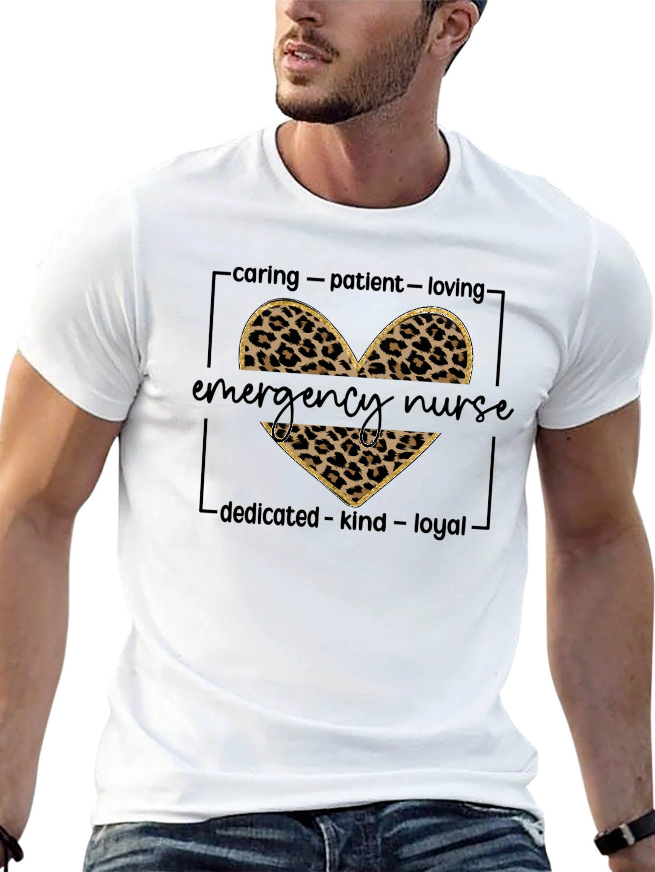 Emergency Nurse Leopard Print Heart T-Shirt