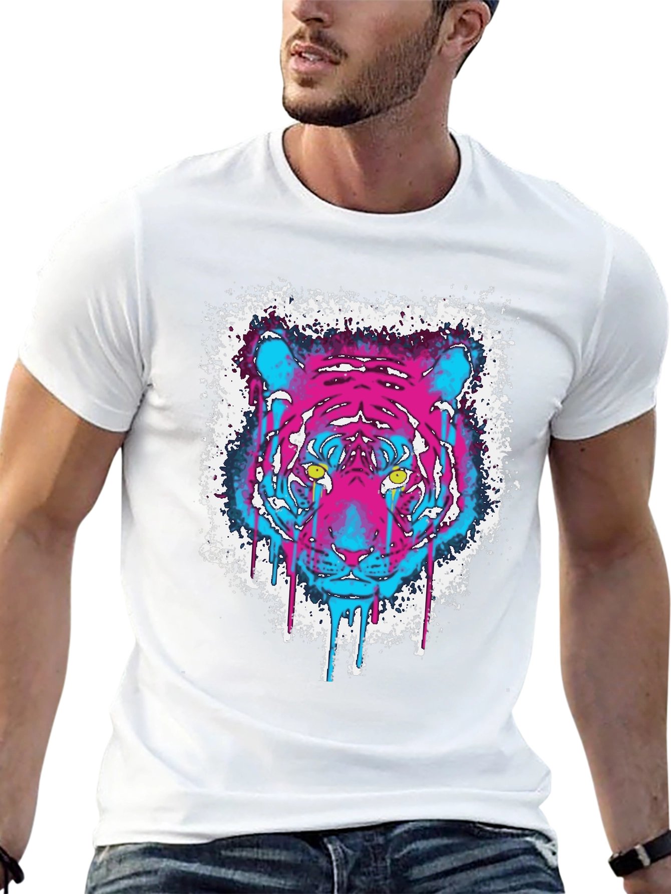 Neon Tiger Graphic Black T-Shirt