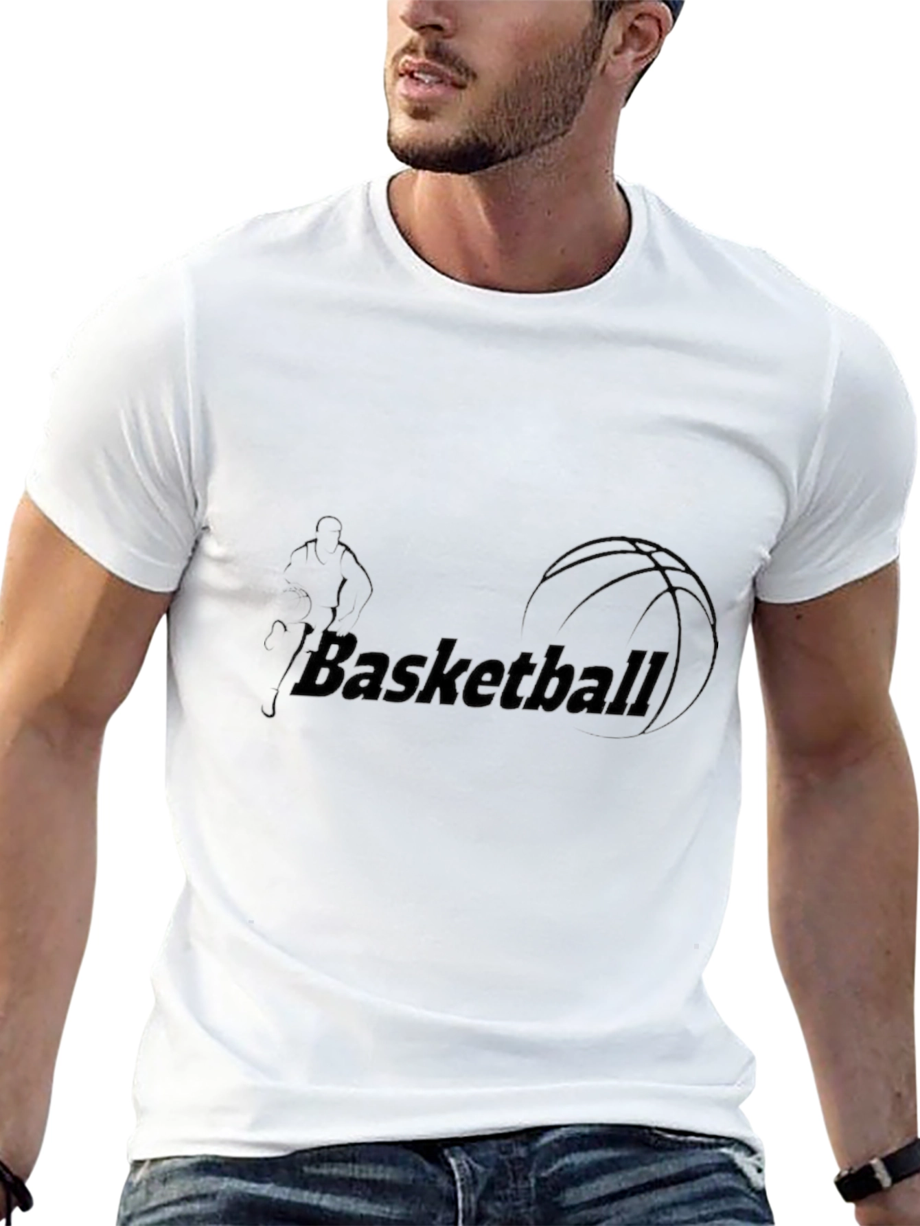 Basketball Graphic Tee - Black Cotton Blend T-Shirt