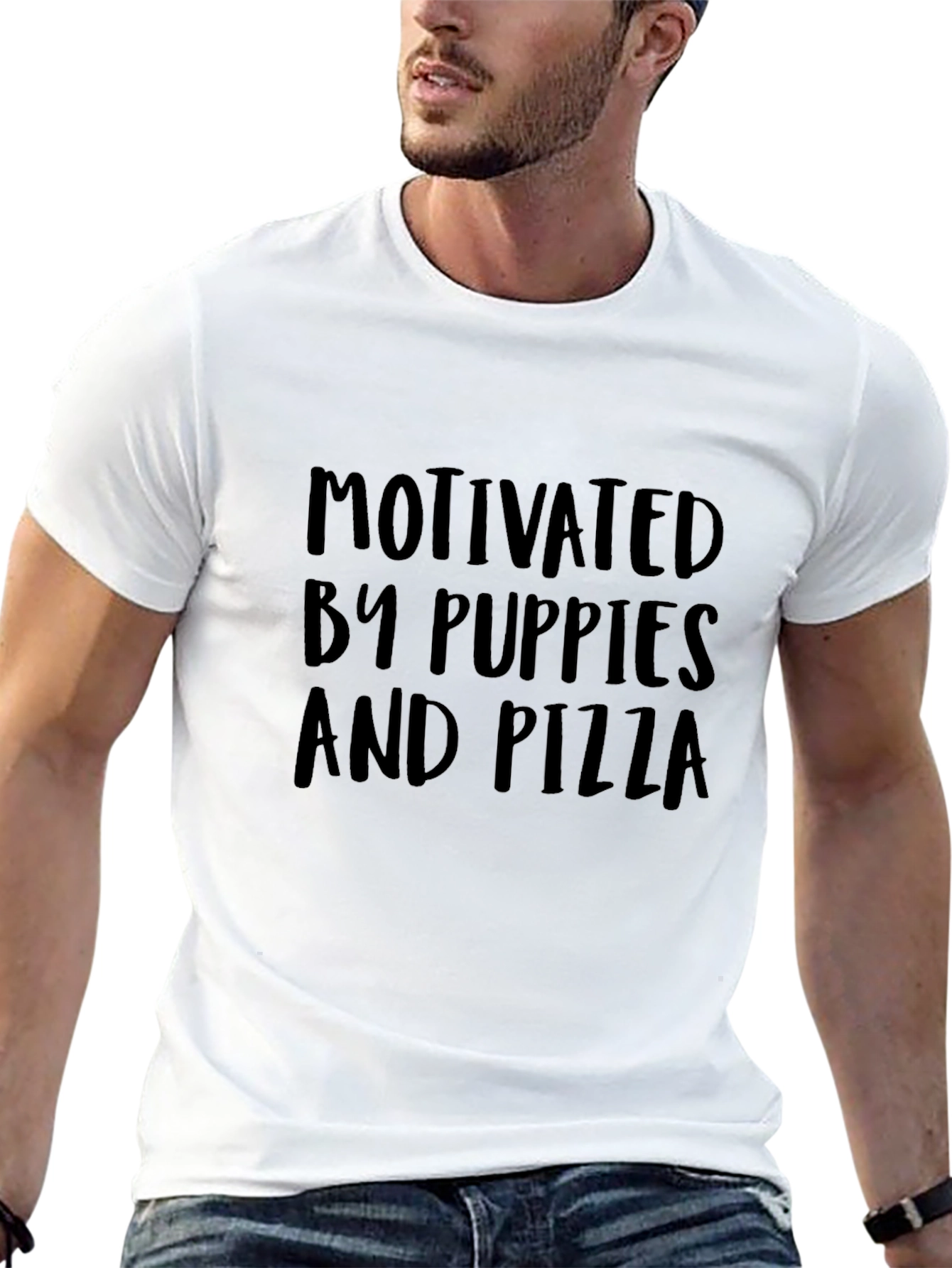 Motivated By Puppies and Pizza Black T-Shirt