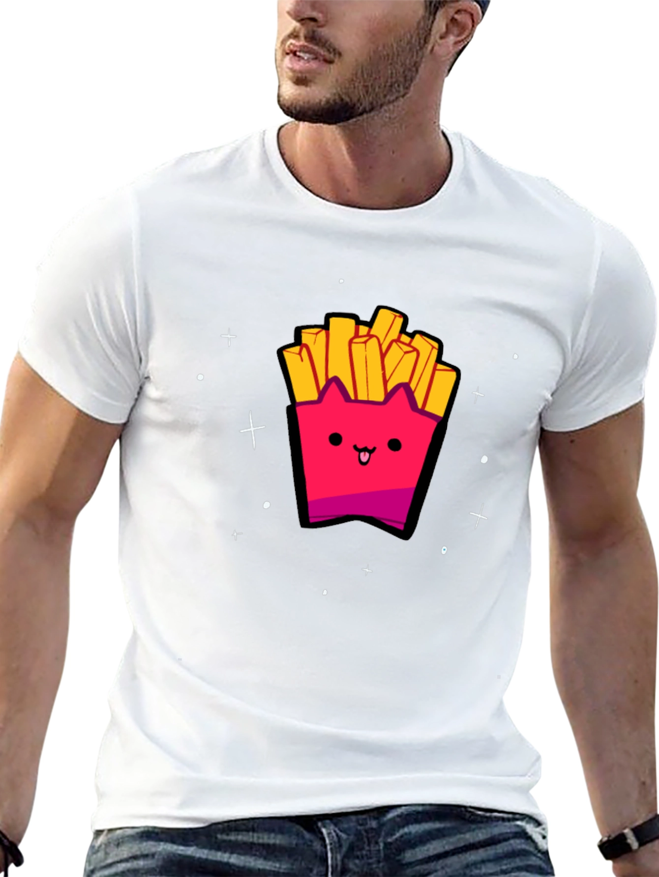 Cute Kawaii Fries Graphic Black T-Shirt