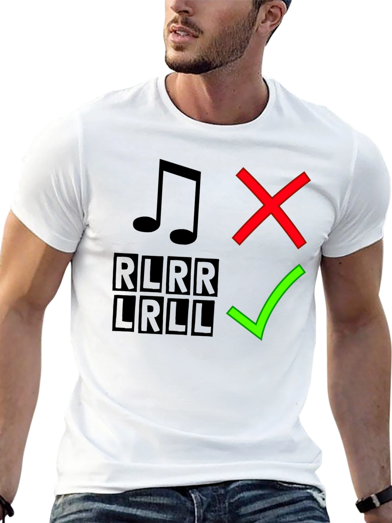 Drumming Humor T-Shirt: Right vs. Wrong RLRR LRLL