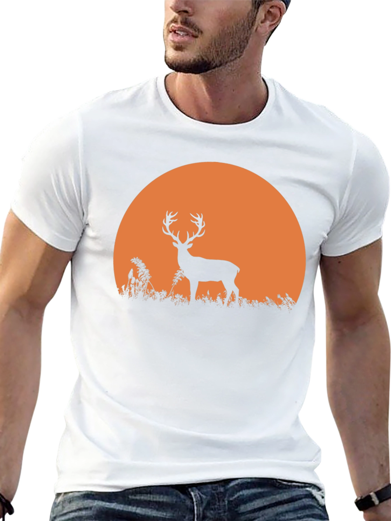 Deer Sunset Graphic Tee - Nature Inspired Black T-Shirt