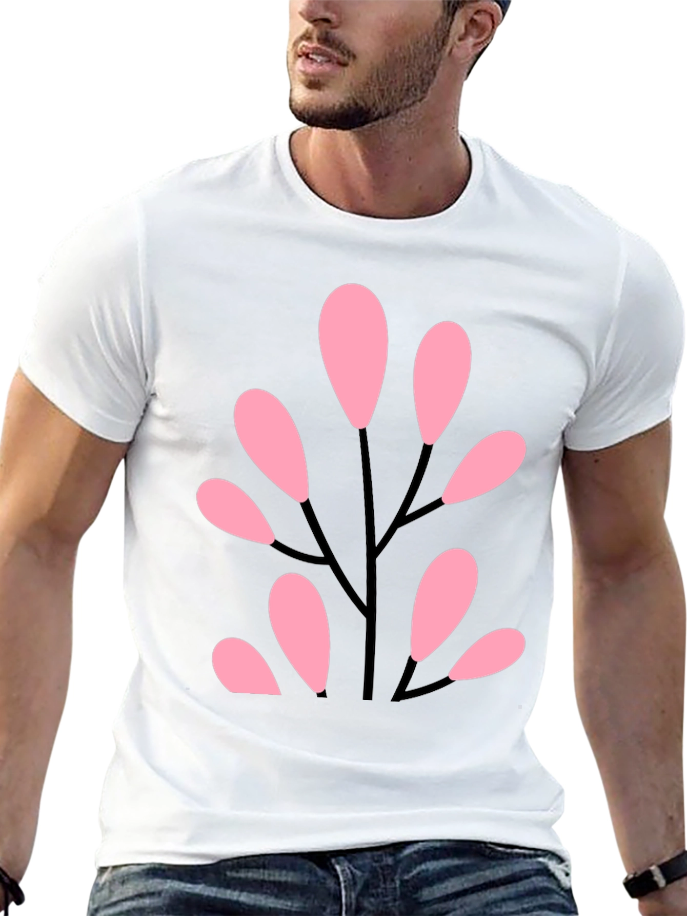 Stylish Black Tee with Abstract Pink Floral Design