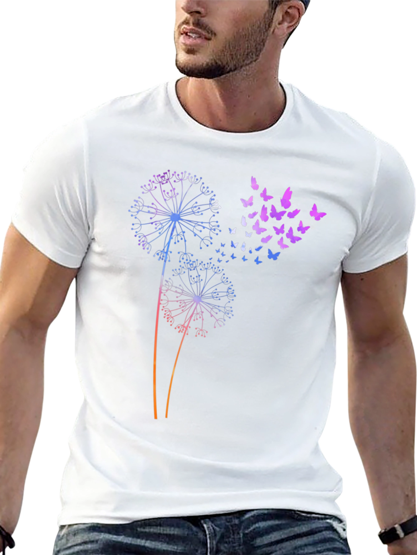 Dandelion Butterfly Graphic Print T-Shirt