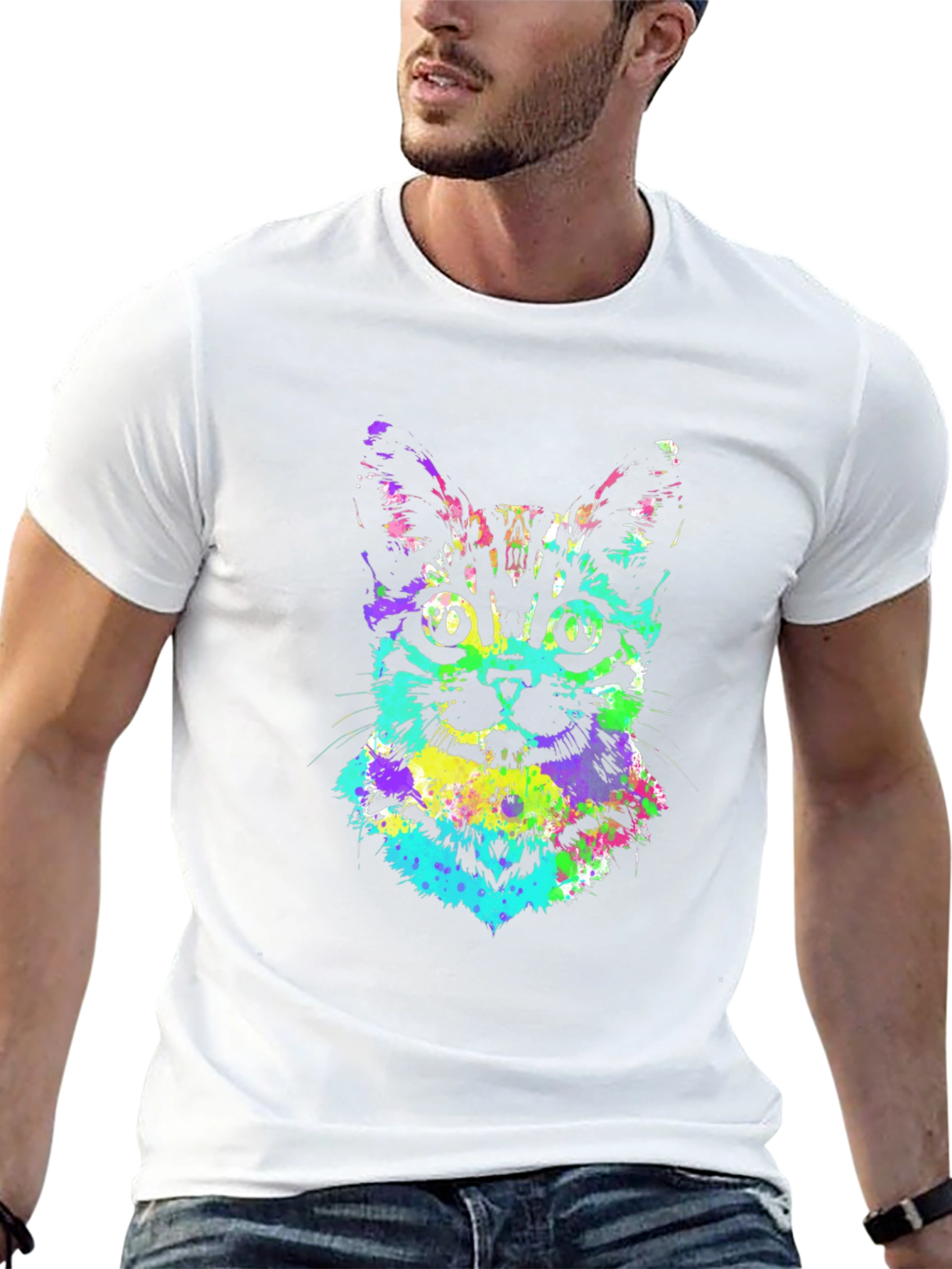 Vibrant Cat Graphic Tee - Black Unisex T-Shirt