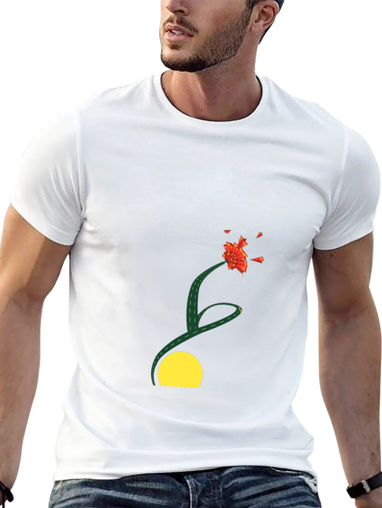 Black T-Shirt with Abstract Floral Design