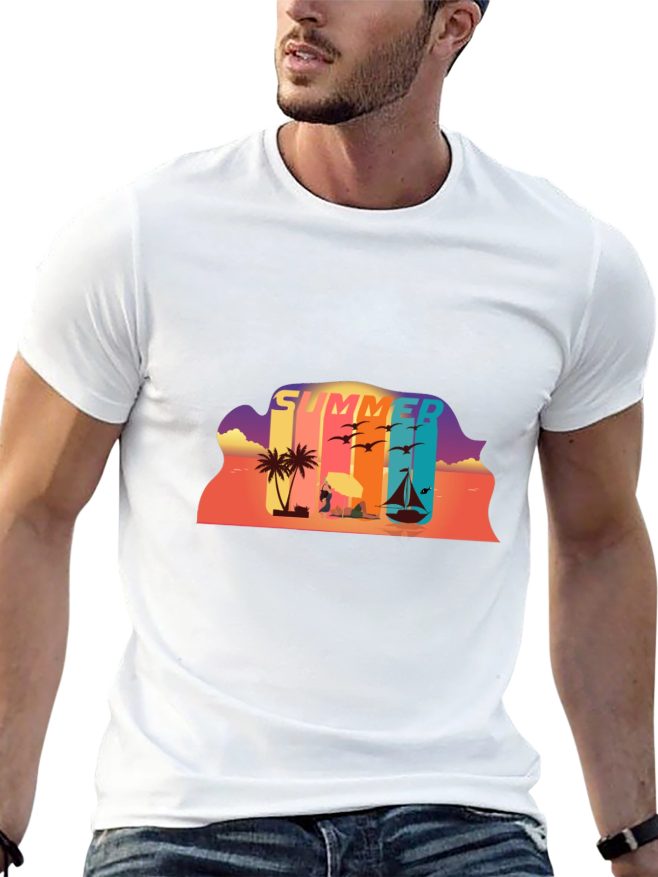 Summer Beach Scene Graphic Tee