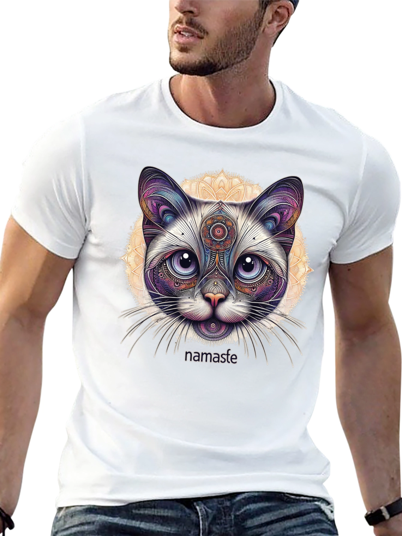 Namaste Cat T-Shirt - Meditative Feline Design