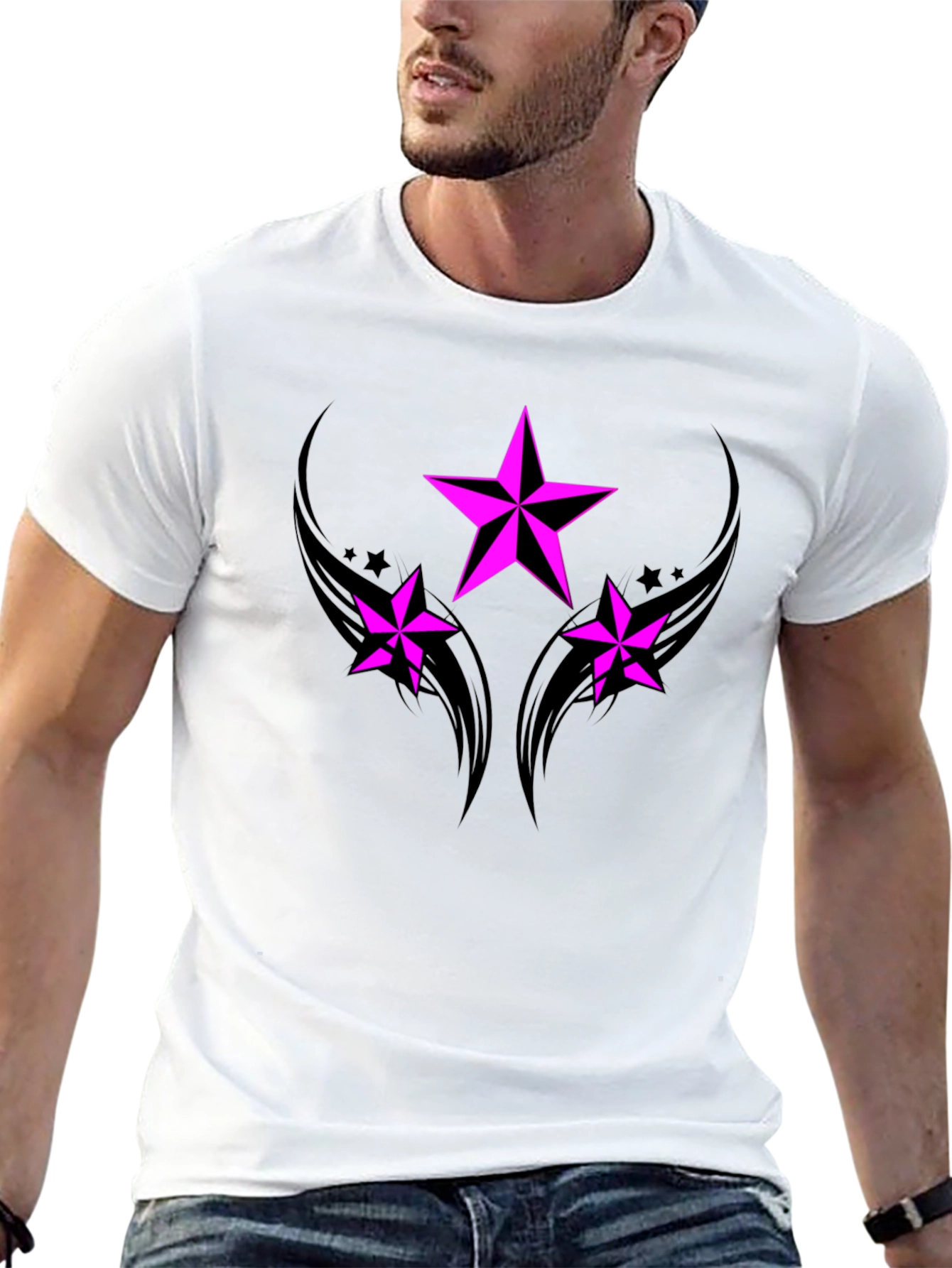 Black T-Shirt with Pink Star Graphic