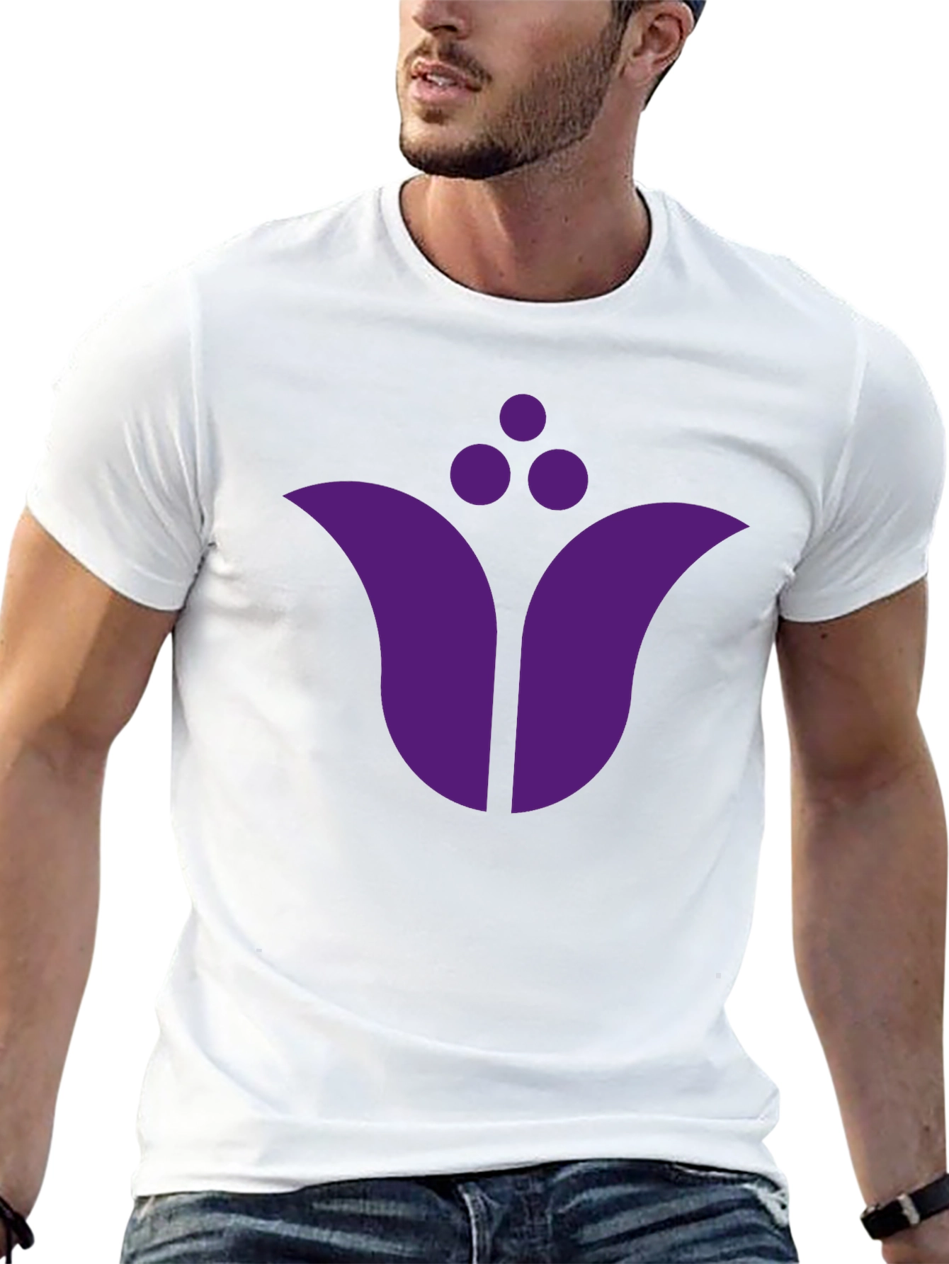Black T-Shirt with Purple Floral Emblem