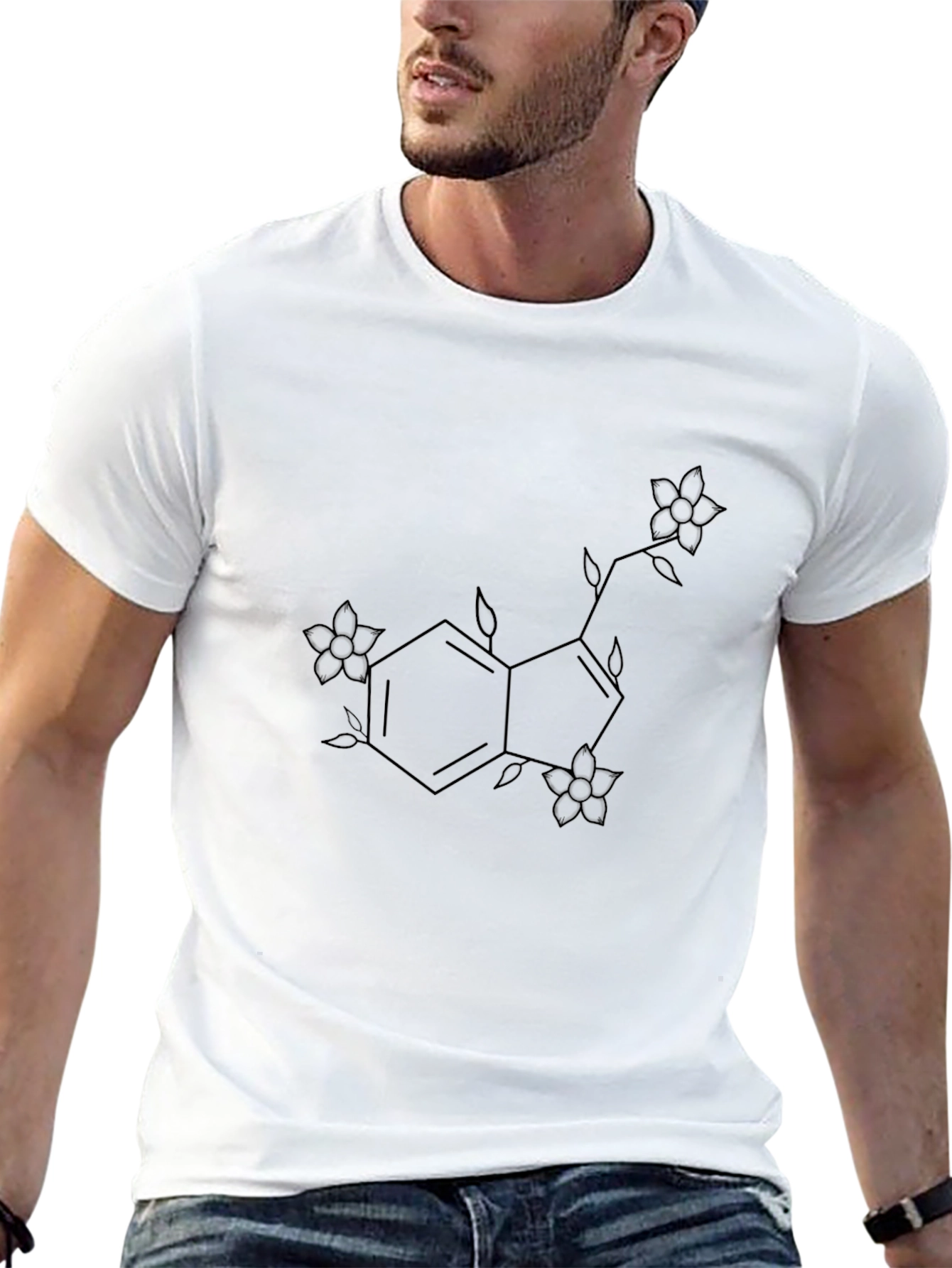 Floral Serotonin Molecule Black T-Shirt