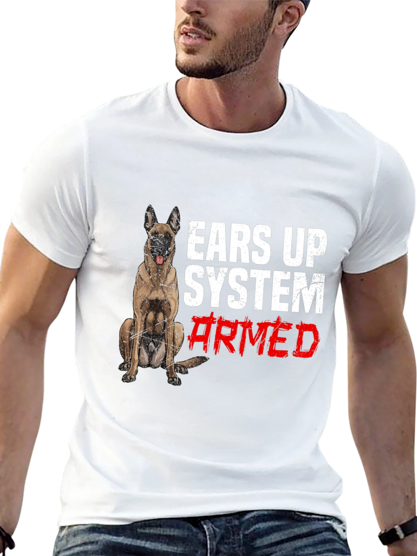 Ears Up System Armed Dog Graphic T-Shirt