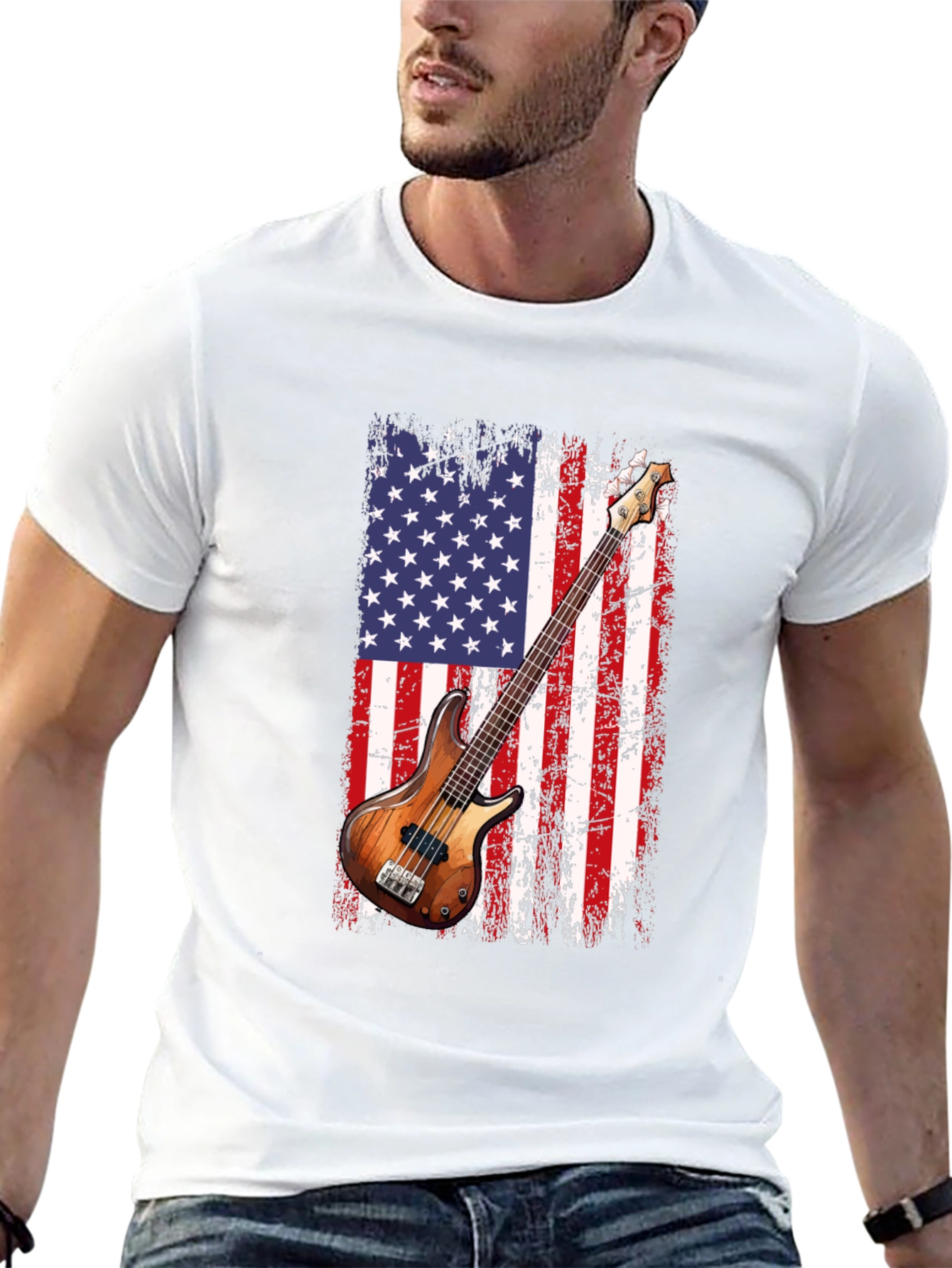 USA Flag Bass Guitar T-Shirt