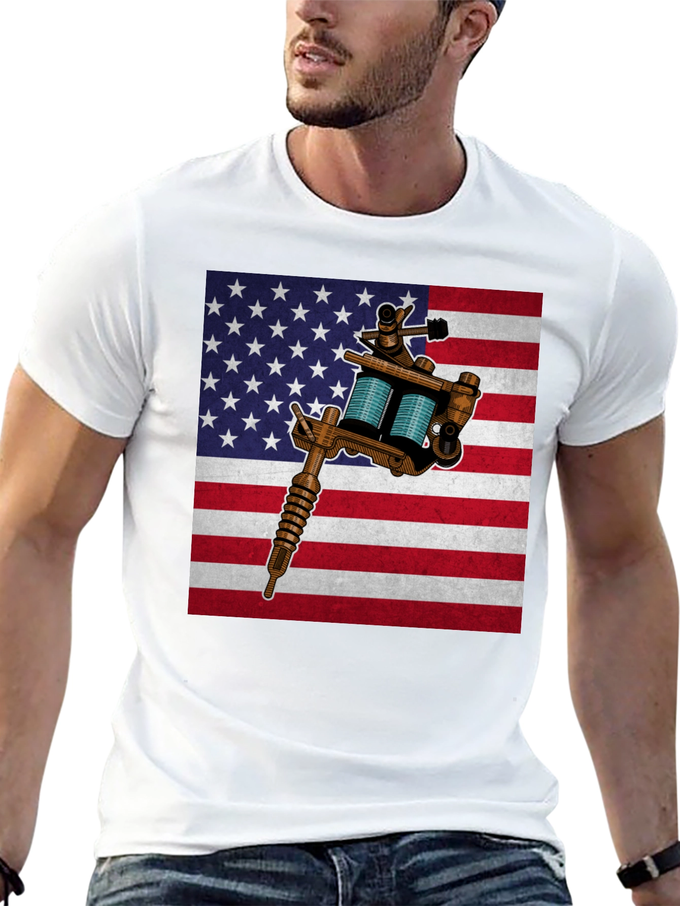 American Flag Tattoo Gun Graphic Tee