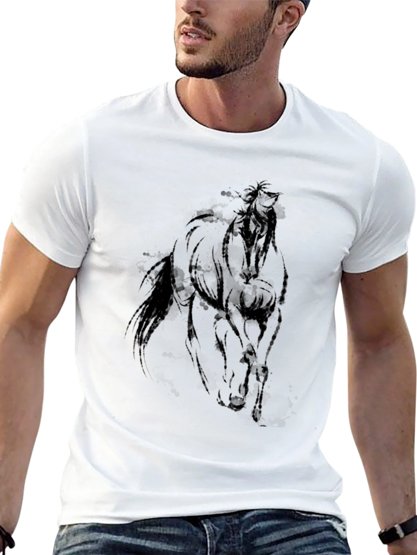 Black Horse Graphic Tee - Equestrian Style Shirt