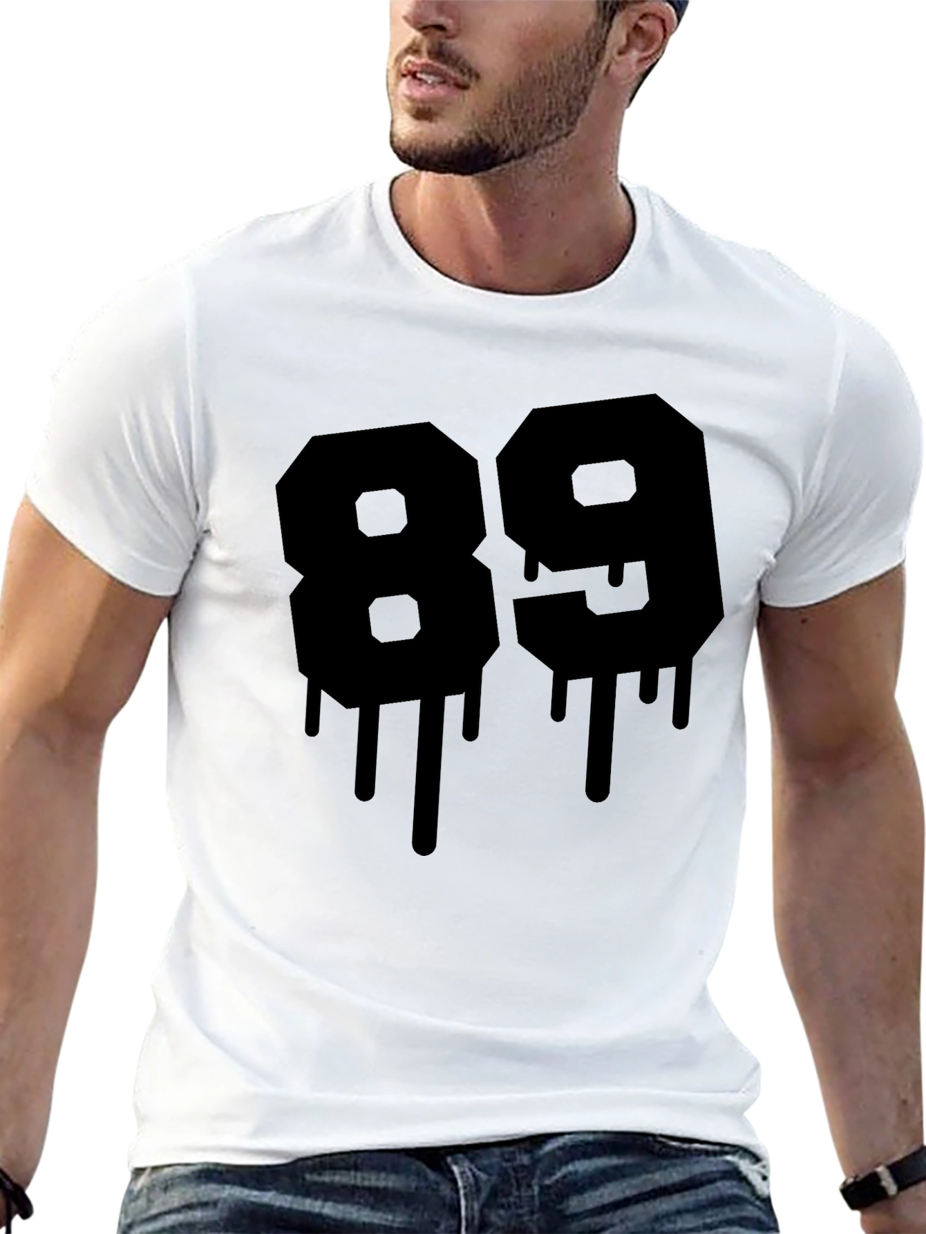 Mens Black T-Shirt with Graphic Number 89