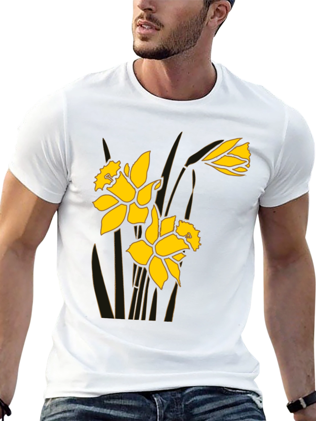 Daffodil Graphic Print Black Tee