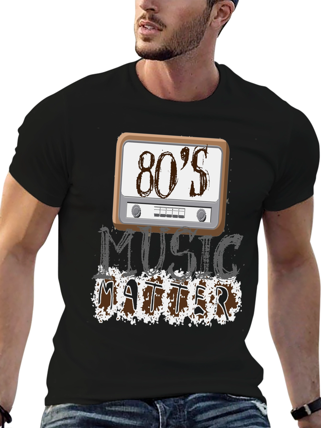 80s Music Matters Graphic T-Shirt - Black