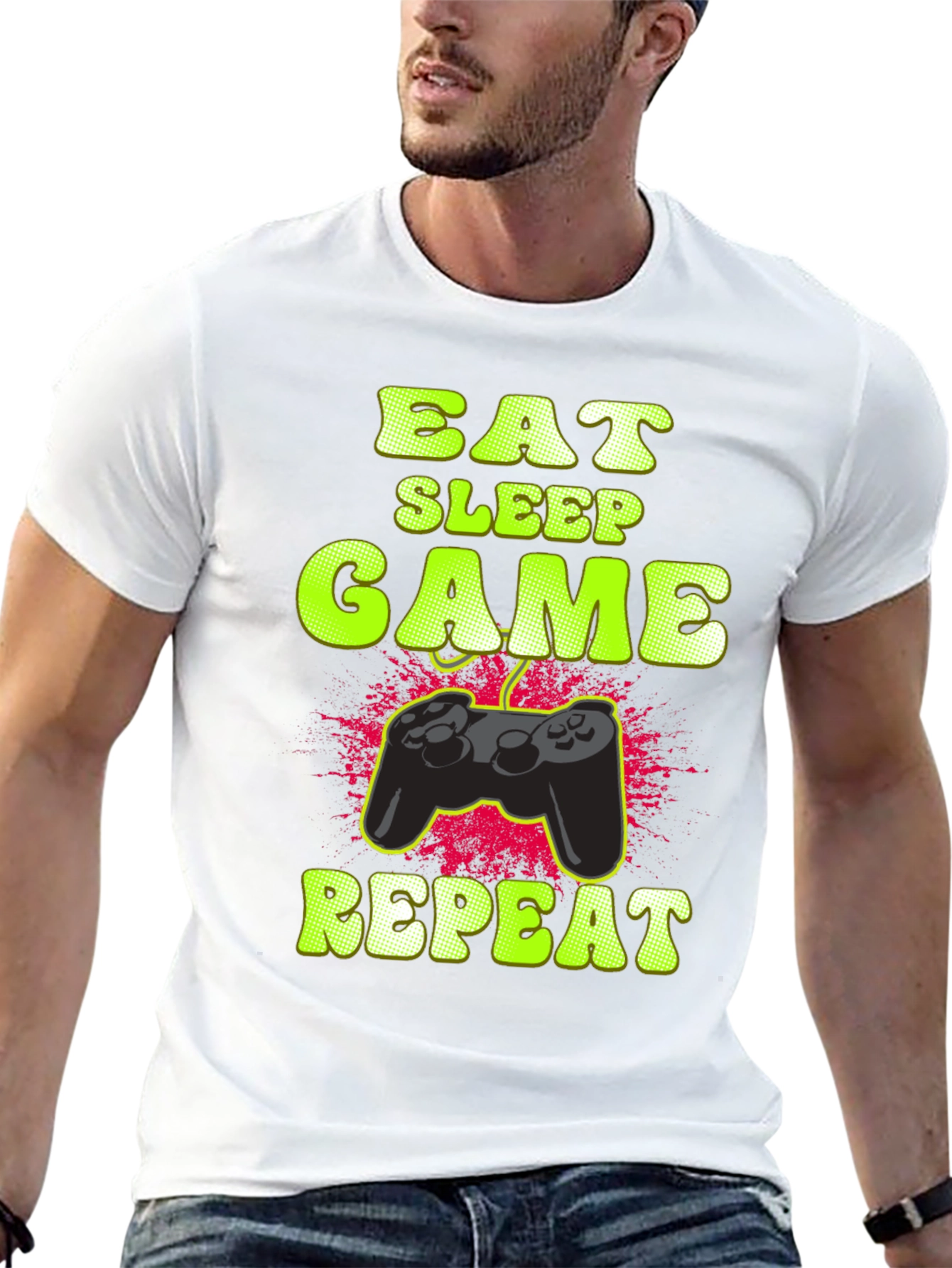Eat Sleep Game Repeat Black Graphic T-Shirt
