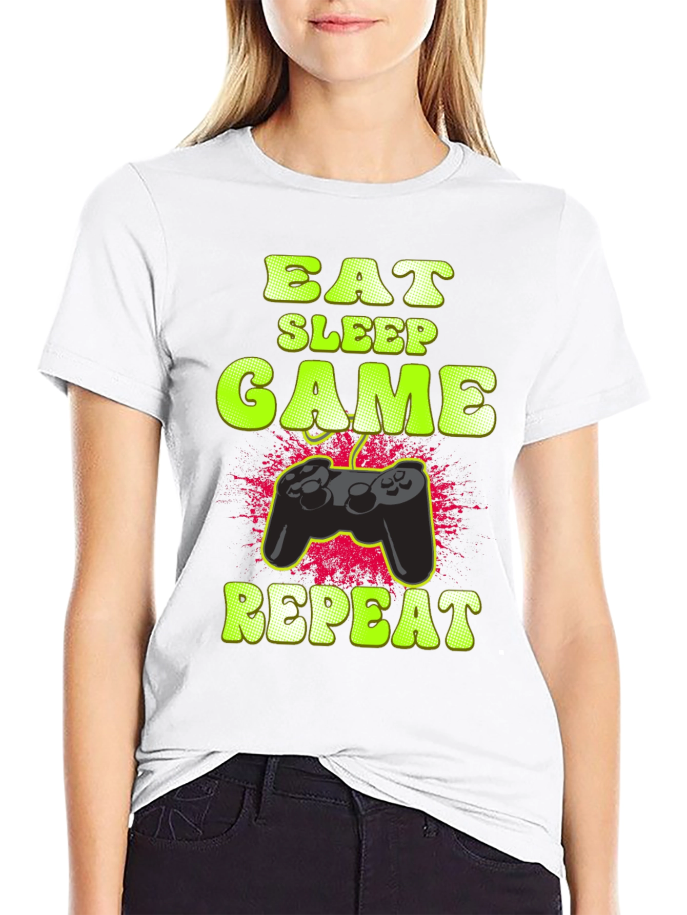 Eat Sleep Game Repeat Black Graphic T-Shirt
