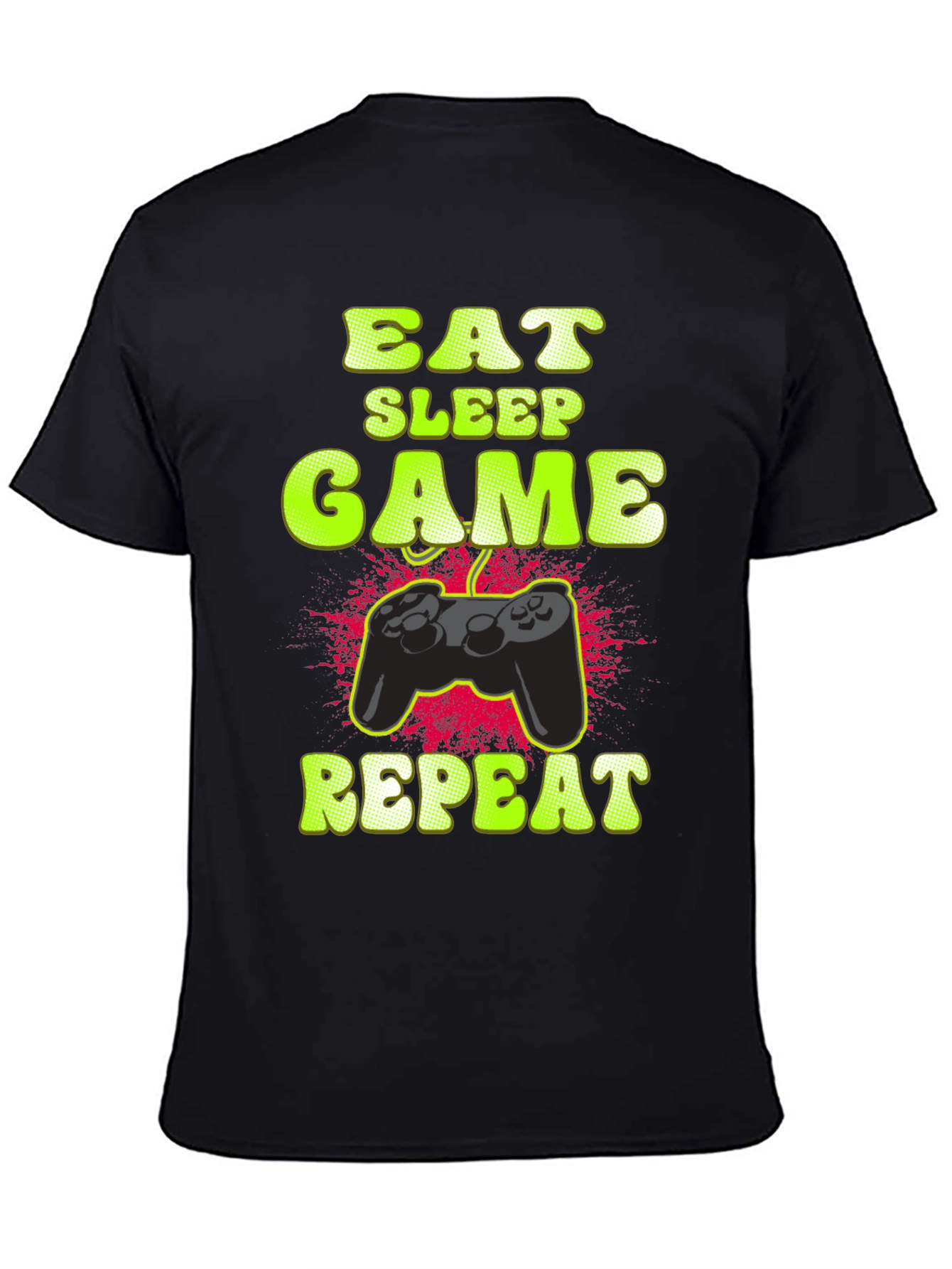 Eat Sleep Game Repeat Black Graphic T-Shirt