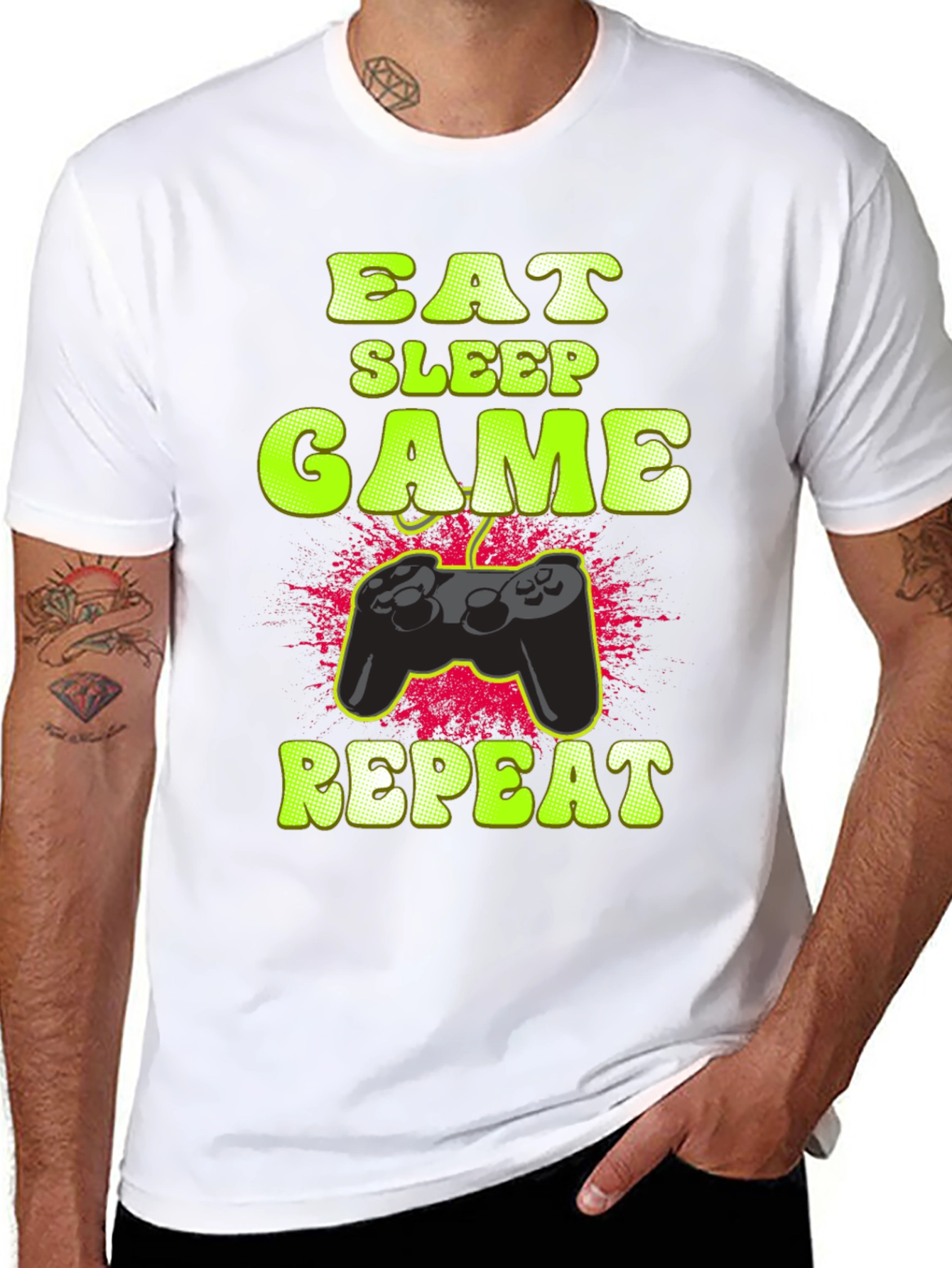 Eat Sleep Game Repeat Black Graphic T-Shirt