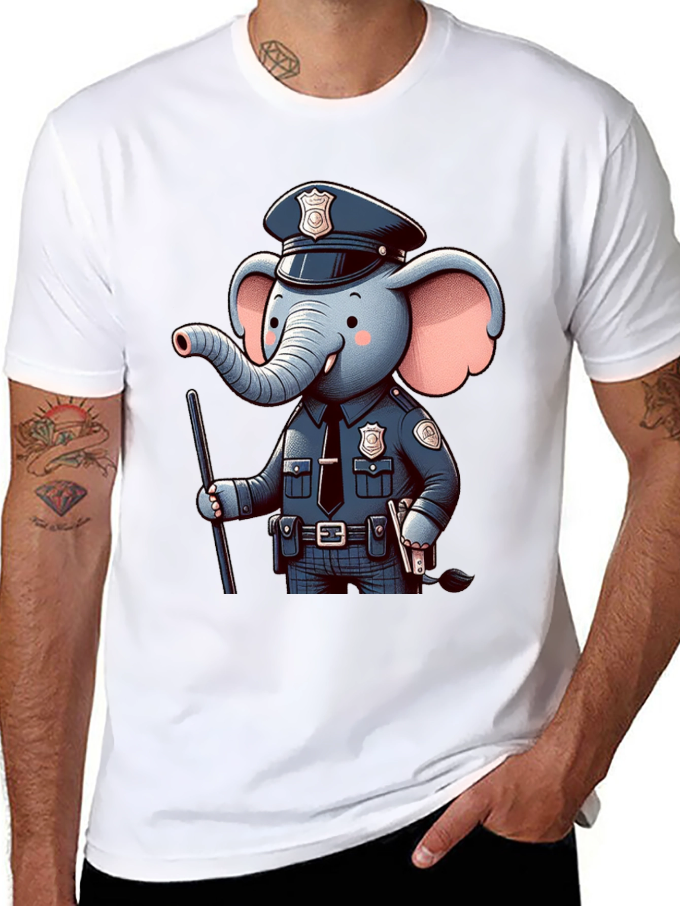 Elephant Police T-Shirt - Cool Cartoon Design