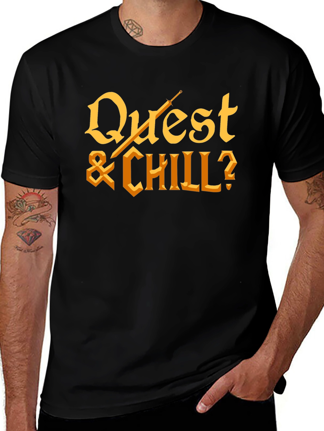 Quest & Chill? Graphic Tee - Black Cotton T-Shirt